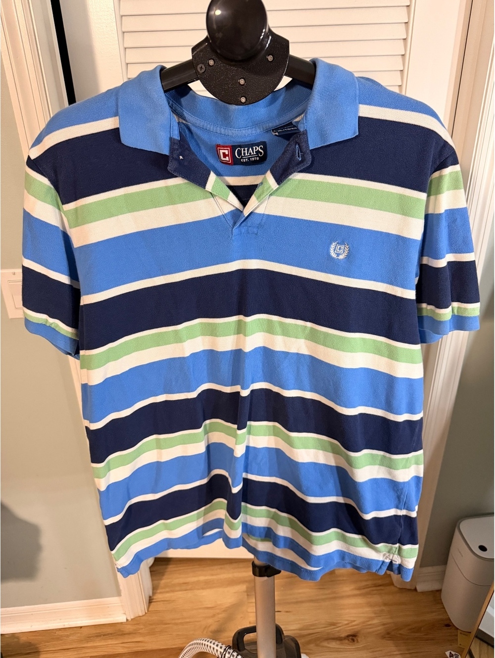 Chaps blue striped short sleeve polo shirt